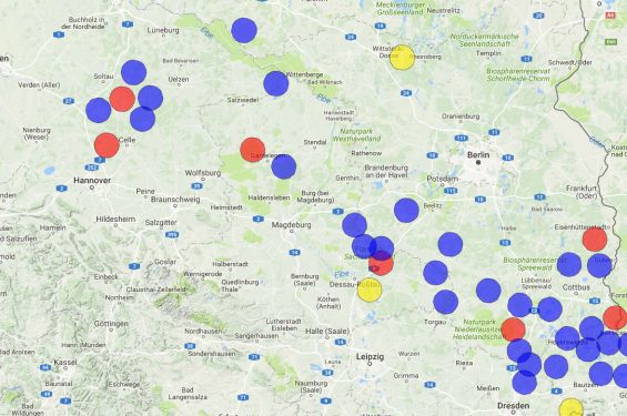 Map overview of wolf territories in Germany